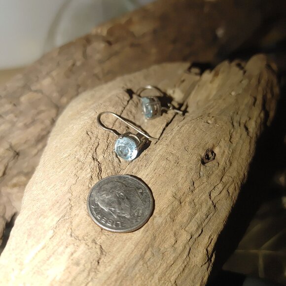 Vintage Light Sky Blue Sterling Silver 925 Topaz 8mm Drop Earrings  Hook Backs - Picture 4 of 11